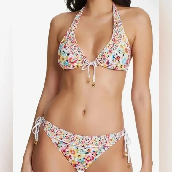 Bleu Rod Beattie Flower Hour Triangle Halter Bikini Top and Bikini Bottom Sz 10 - Picture 2 of 9
